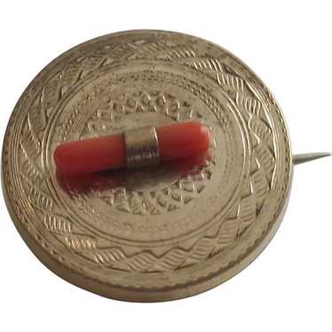 Victorian Circle Brooch with Branch Coral - image 1