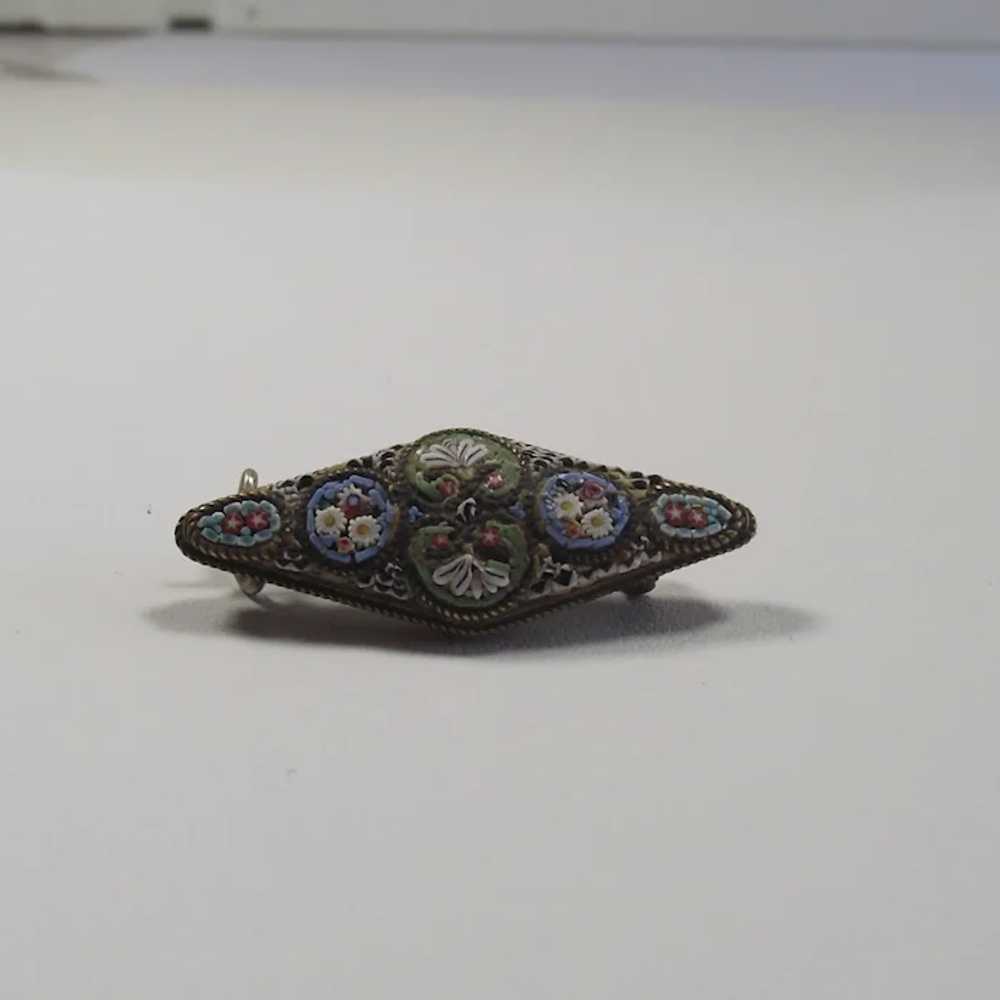 Early Italian Micro Mosaic Brooch with Tiny Tiles - image 2