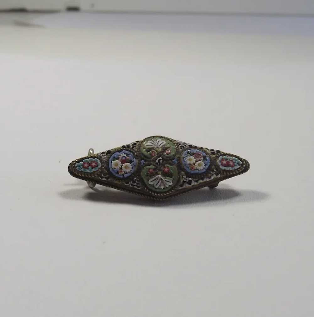 Early Italian Micro Mosaic Brooch with Tiny Tiles - image 4
