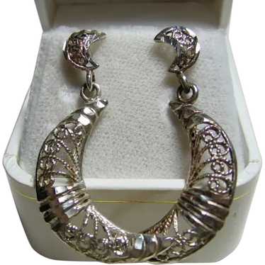 Sterling Silver 925 Filigree Lacy Quarter Moon Pi… - image 1