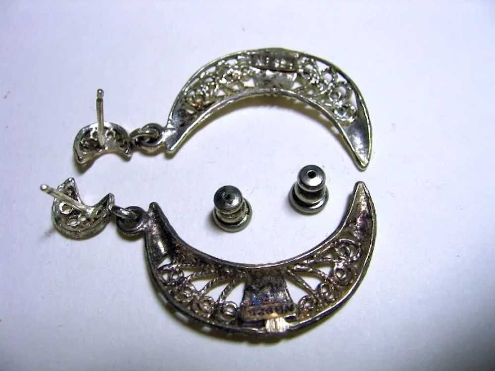 Sterling Silver 925 Filigree Lacy Quarter Moon Pi… - image 2