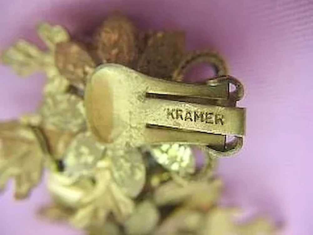 Vintage Signed Kramer SET Antiqued Brooch/Pin & E… - image 2