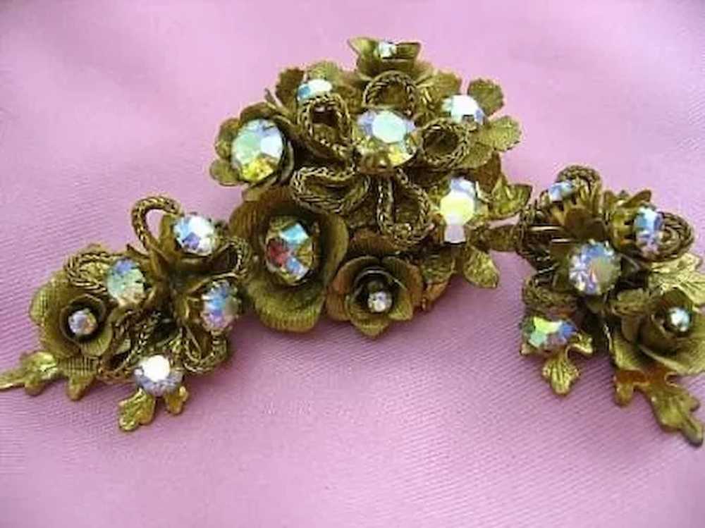 Vintage Signed Kramer SET Antiqued Brooch/Pin & E… - image 3