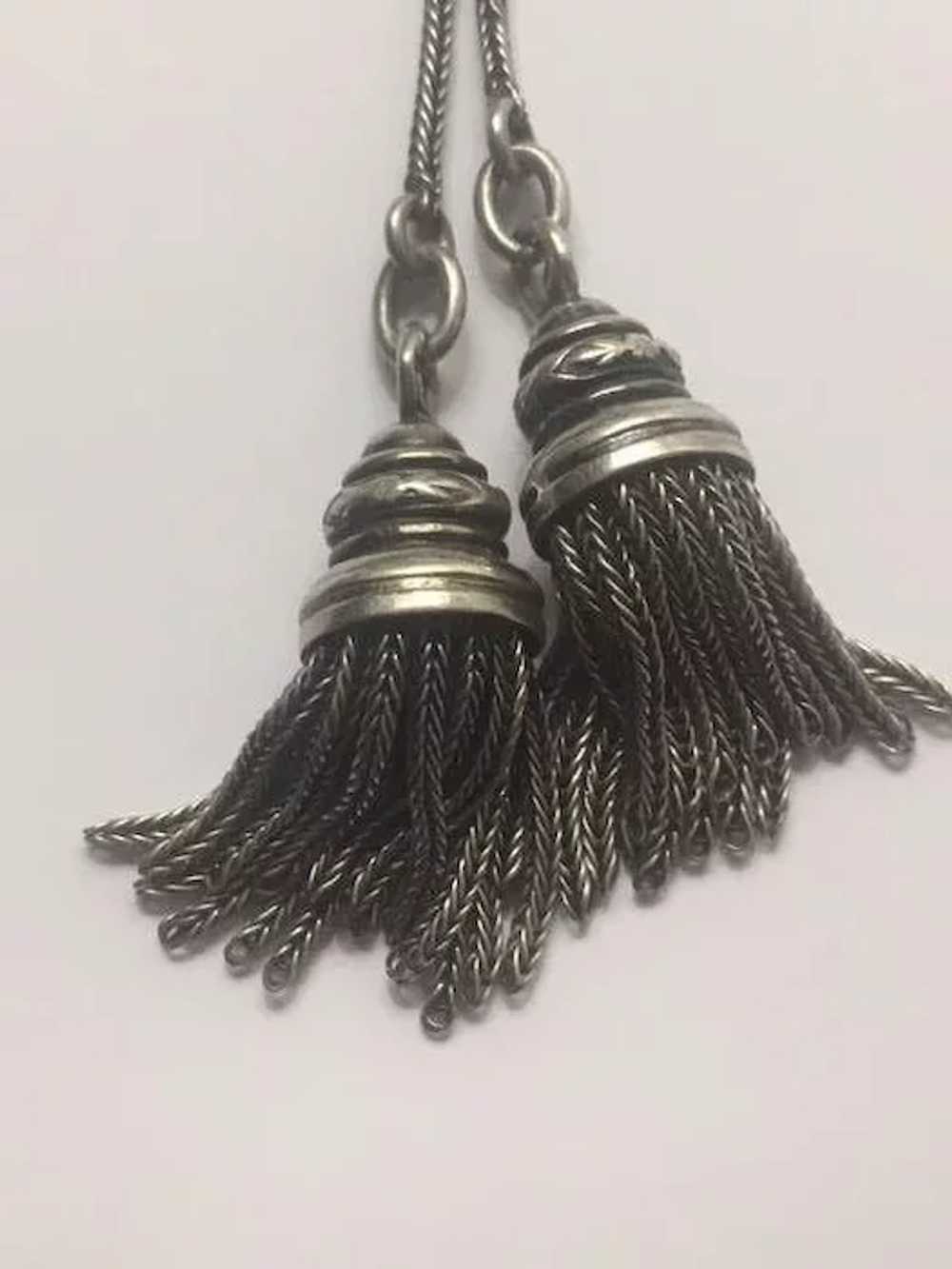 French silver Watch Chain with tassels - image 2