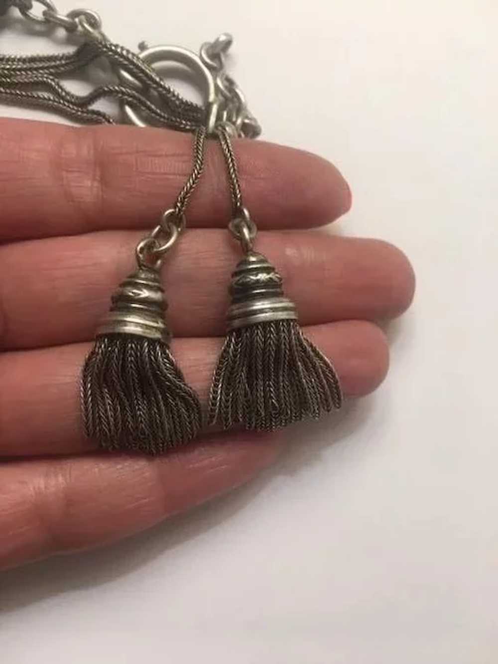 French silver Watch Chain with tassels - image 6