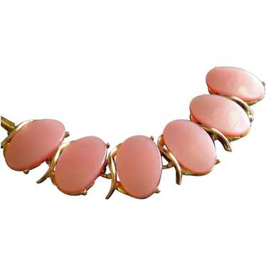 Vintage Thermoset Plastic Pink Oval Cabochon & Gol