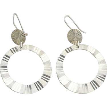 Sterling Silver Round Circle Earrings Dangle Drop… - image 1