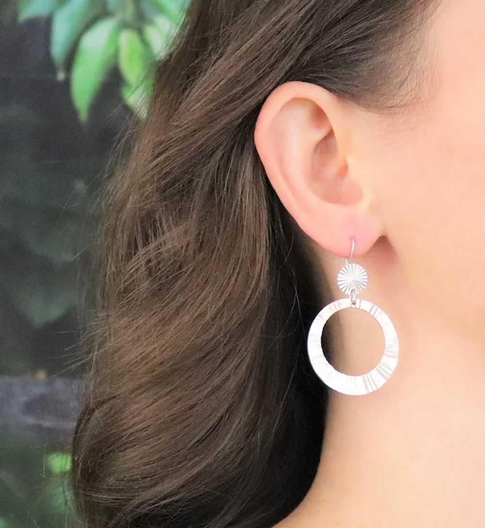 Sterling Silver Round Circle Earrings Dangle Drop… - image 3