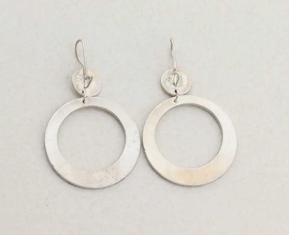 Sterling Silver Round Circle Earrings Dangle Drop… - image 7