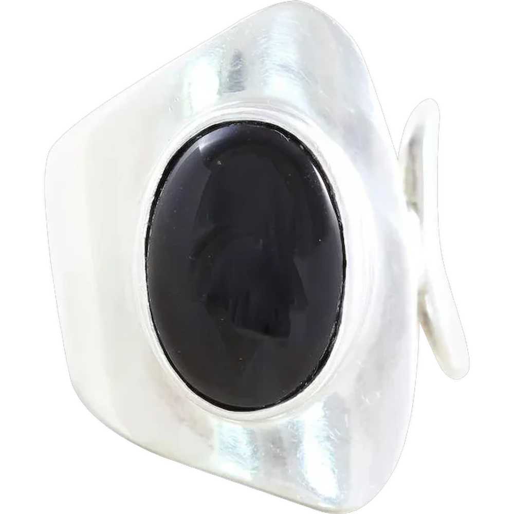 Onyx Ring Sterling Silver Modernist Design Vintag… - image 1