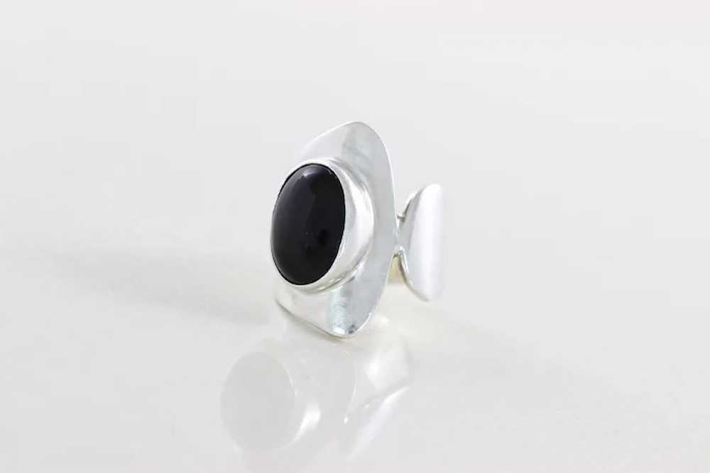 Onyx Ring Sterling Silver Modernist Design Vintag… - image 3