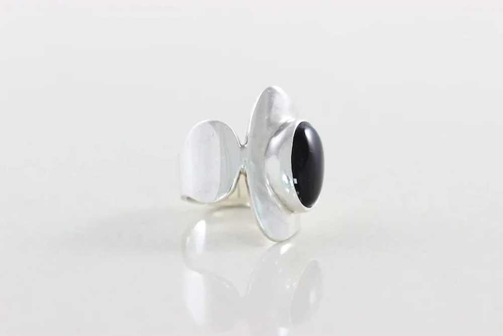 Onyx Ring Sterling Silver Modernist Design Vintag… - image 4