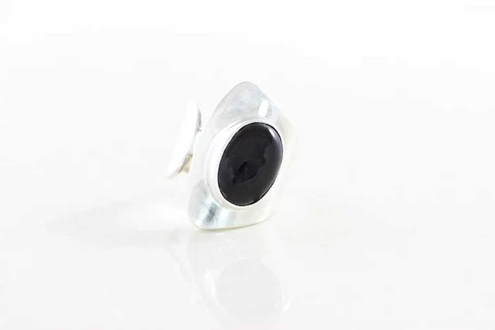Onyx Ring Sterling Silver Modernist Design Vintag… - image 5