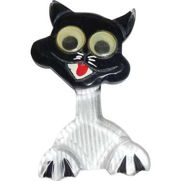 Vintage Googley Eyed Reverse Carved Black Clear Lu