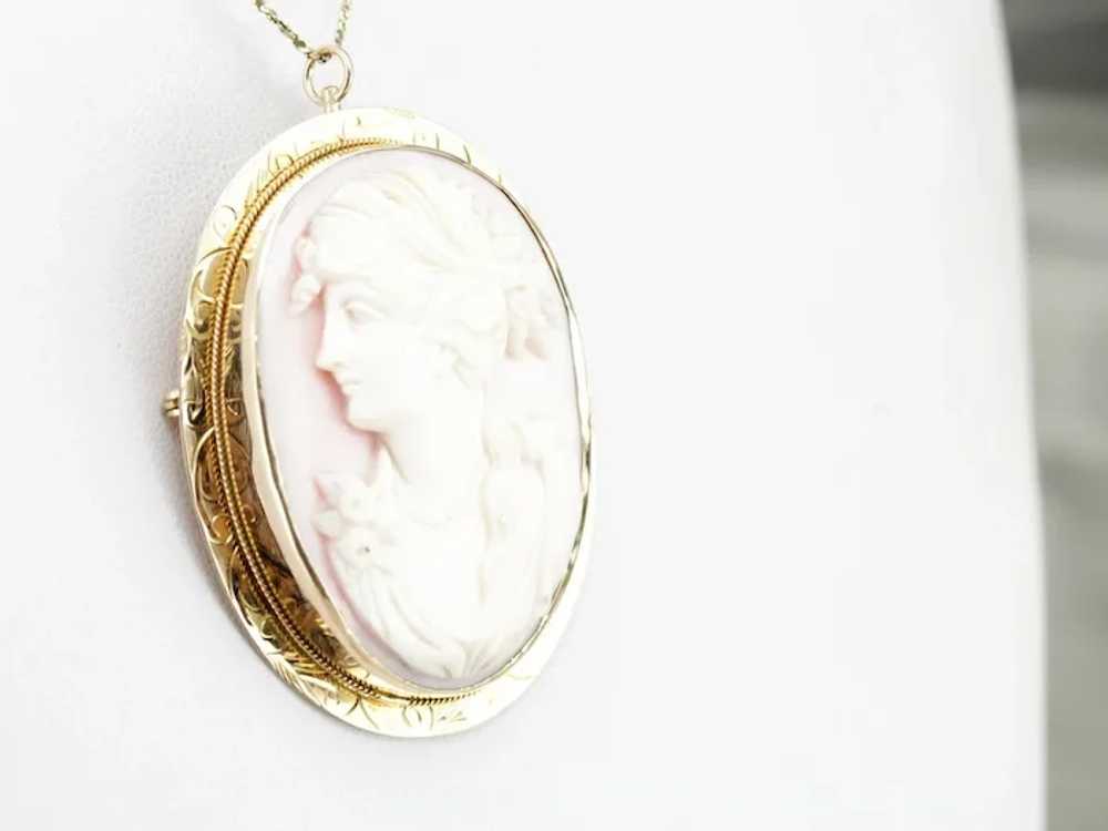 Vintage Pink Shell Cameo Brooch or Pendant - image 4