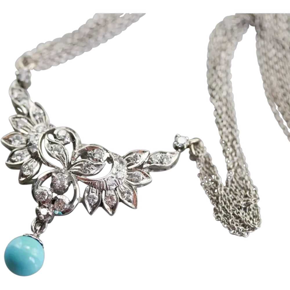 Italian Diamond and Turquoise Necklace - image 1