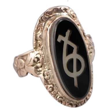 Antique Greek Sorority Onyx Ring