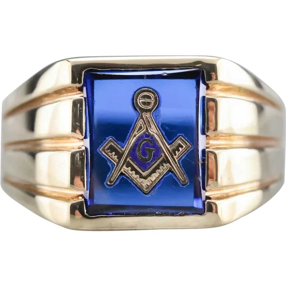 Men's Vintage Masonic Statement Ring - image 1