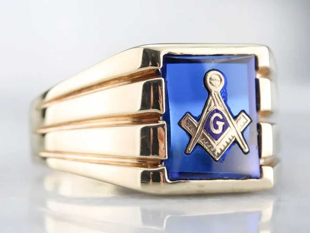 Men's Vintage Masonic Statement Ring - image 2