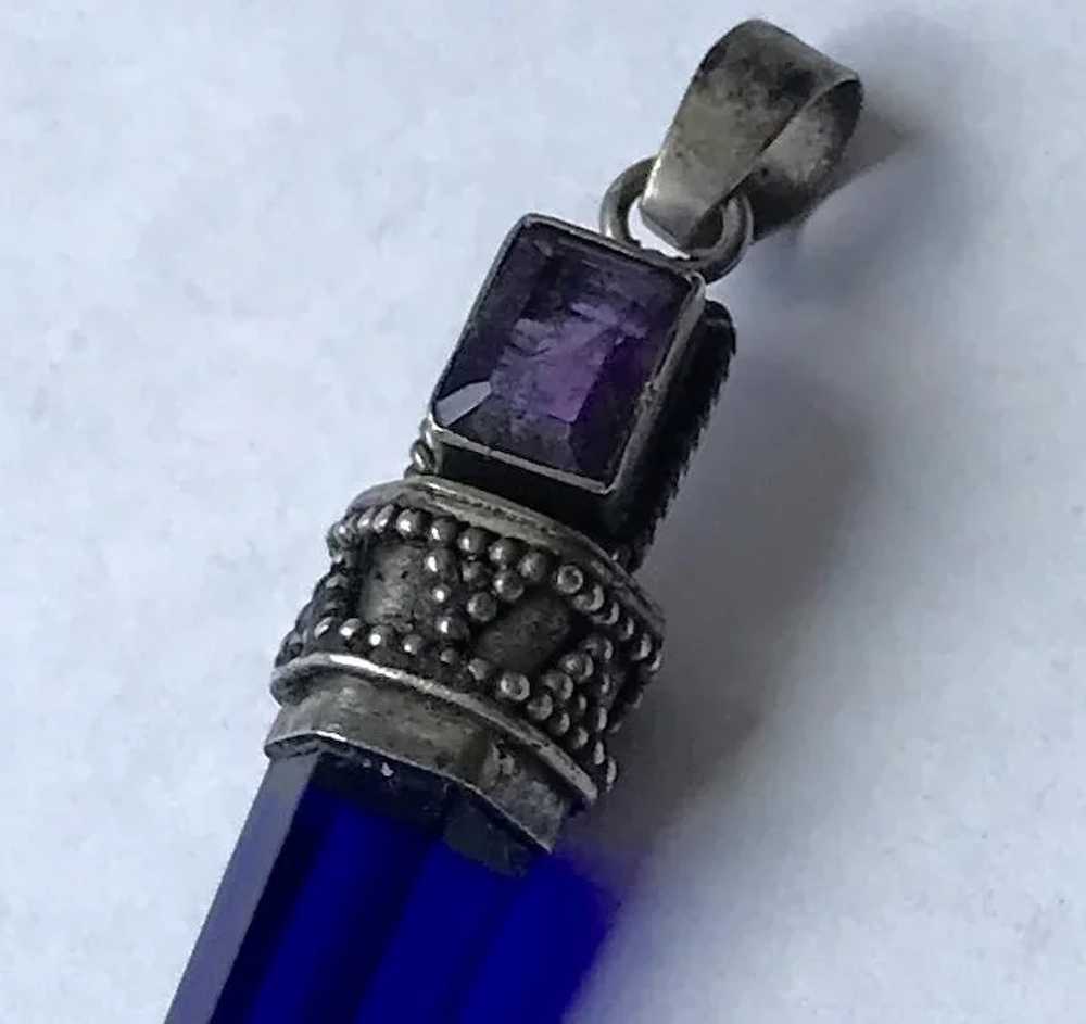 Bright Blue Crystal and Sterling Pendant - image 3