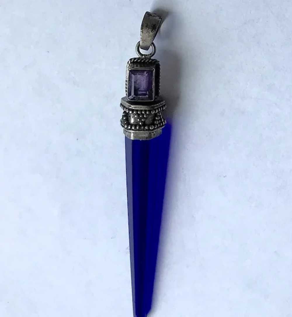 Bright Blue Crystal and Sterling Pendant - image 5