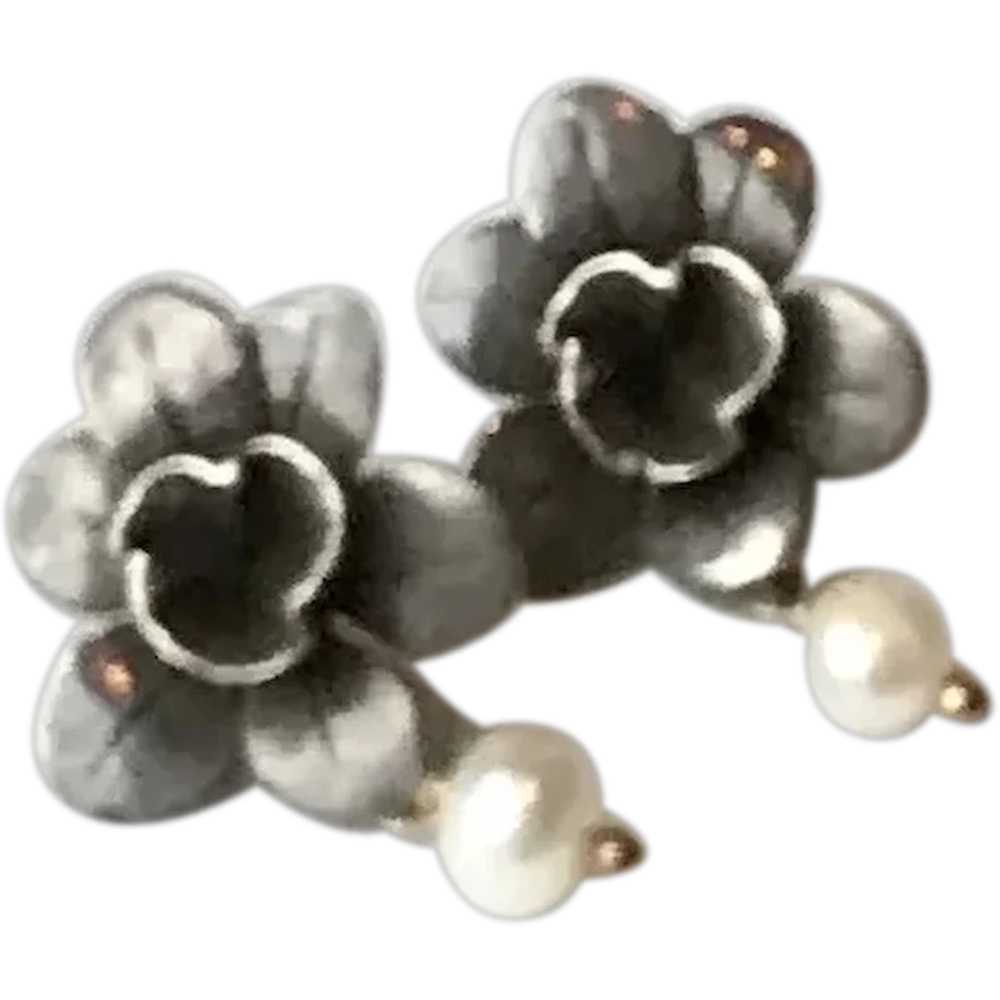 Sterling Silver Flower Earrings - image 1