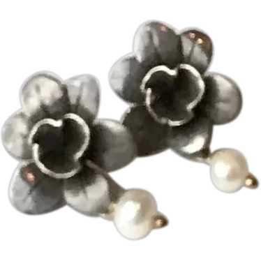 Sterling Silver Flower Earrings - image 1