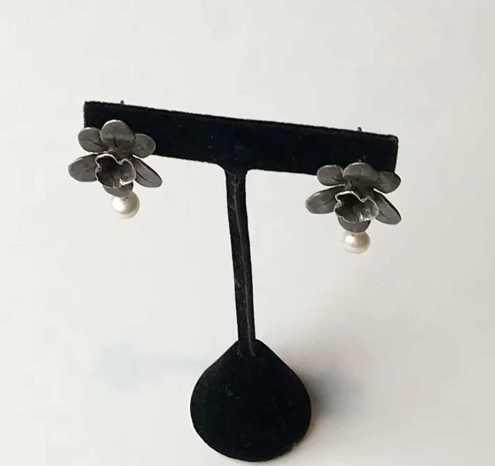 Sterling Silver Flower Earrings - image 2