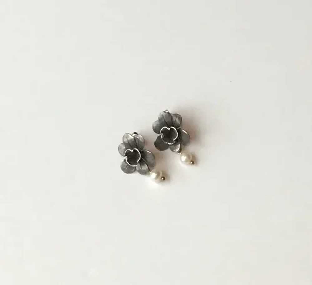 Sterling Silver Flower Earrings - image 3