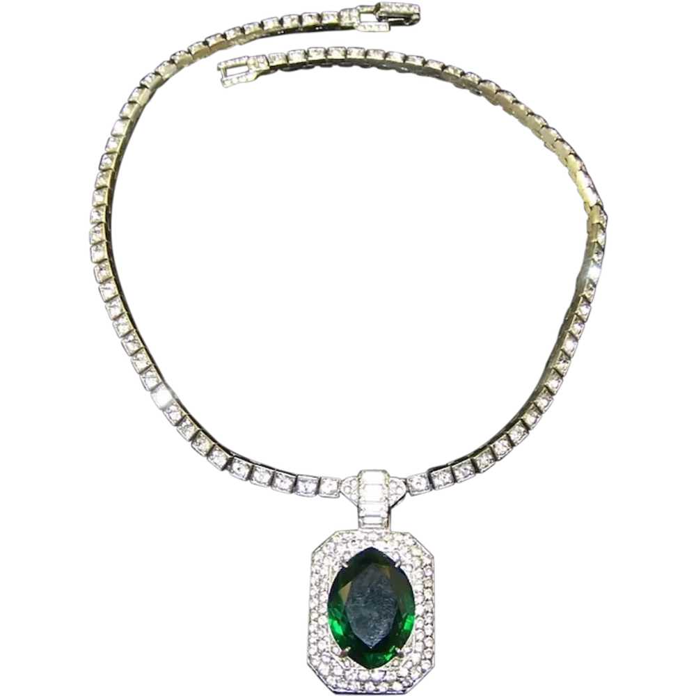 OTIS STERLING 1940's Art Deco Emerald and Diamant… - image 1