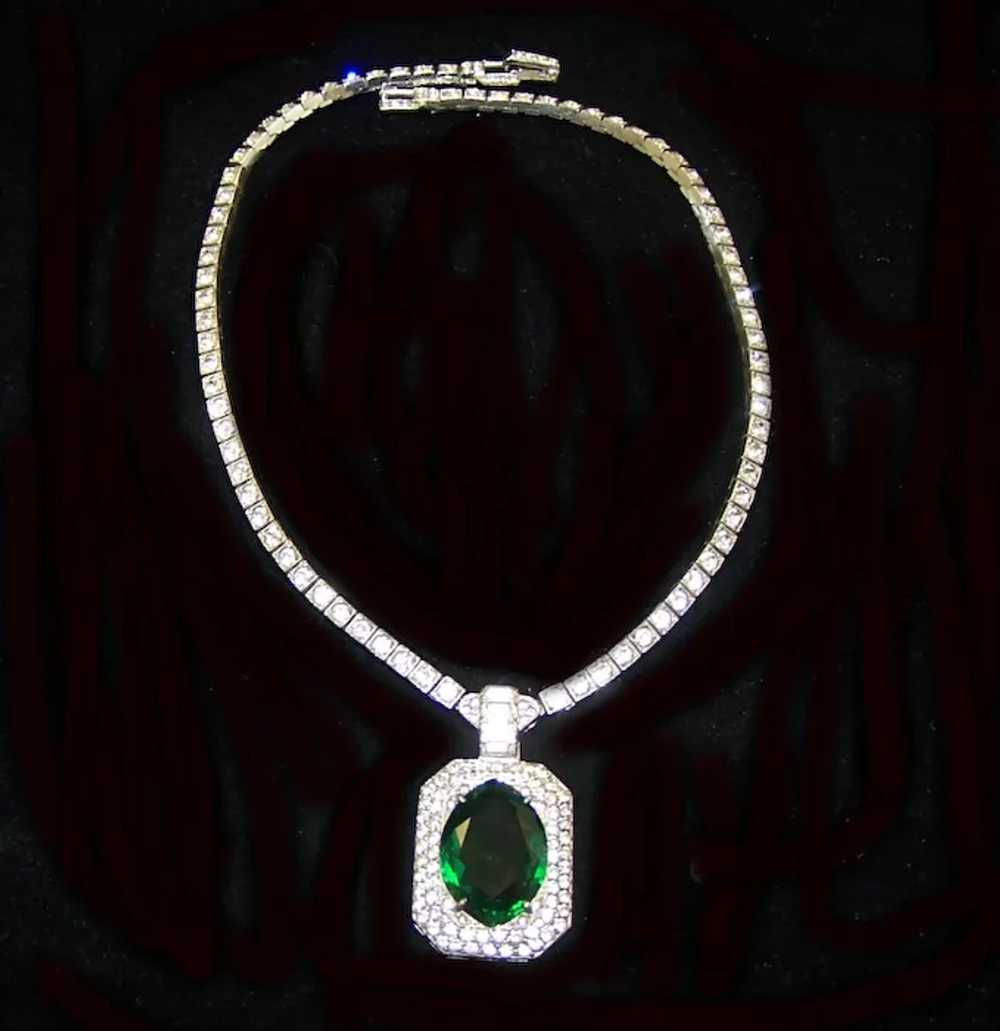 OTIS STERLING 1940's Art Deco Emerald and Diamant… - image 2
