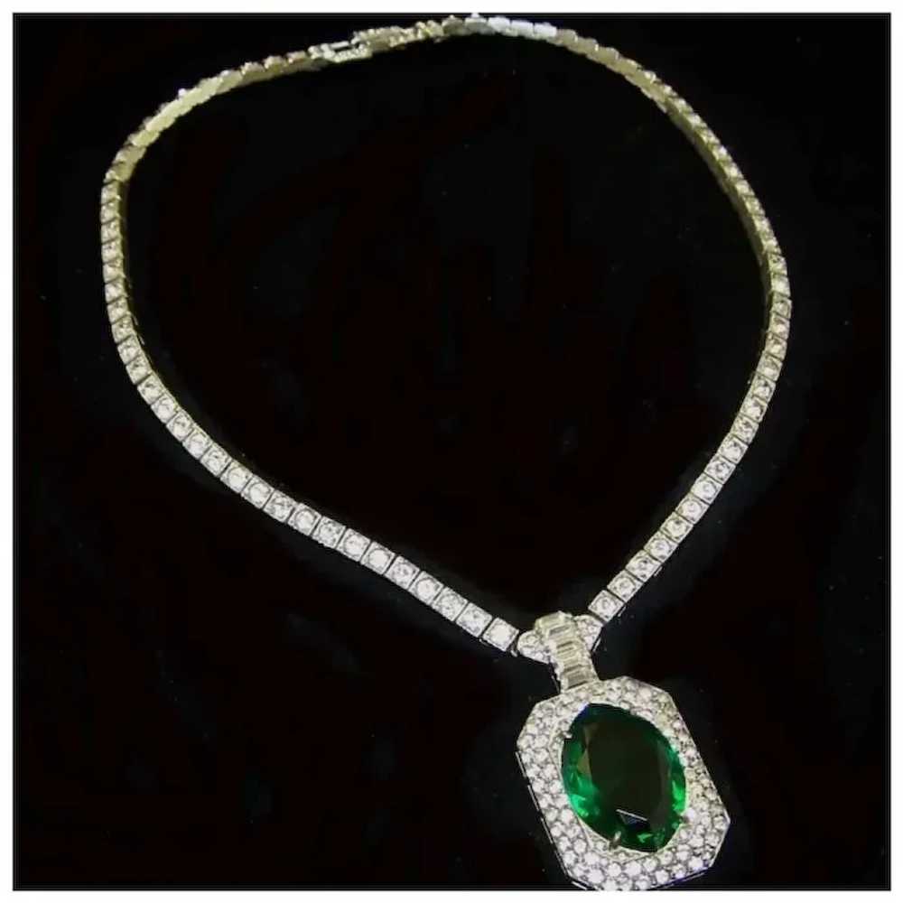 OTIS STERLING 1940's Art Deco Emerald and Diamant… - image 3