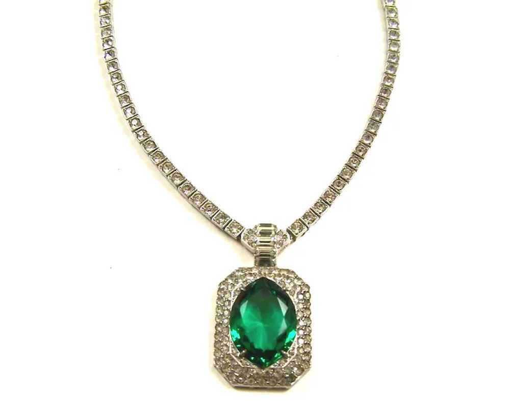 OTIS STERLING 1940's Art Deco Emerald and Diamant… - image 4