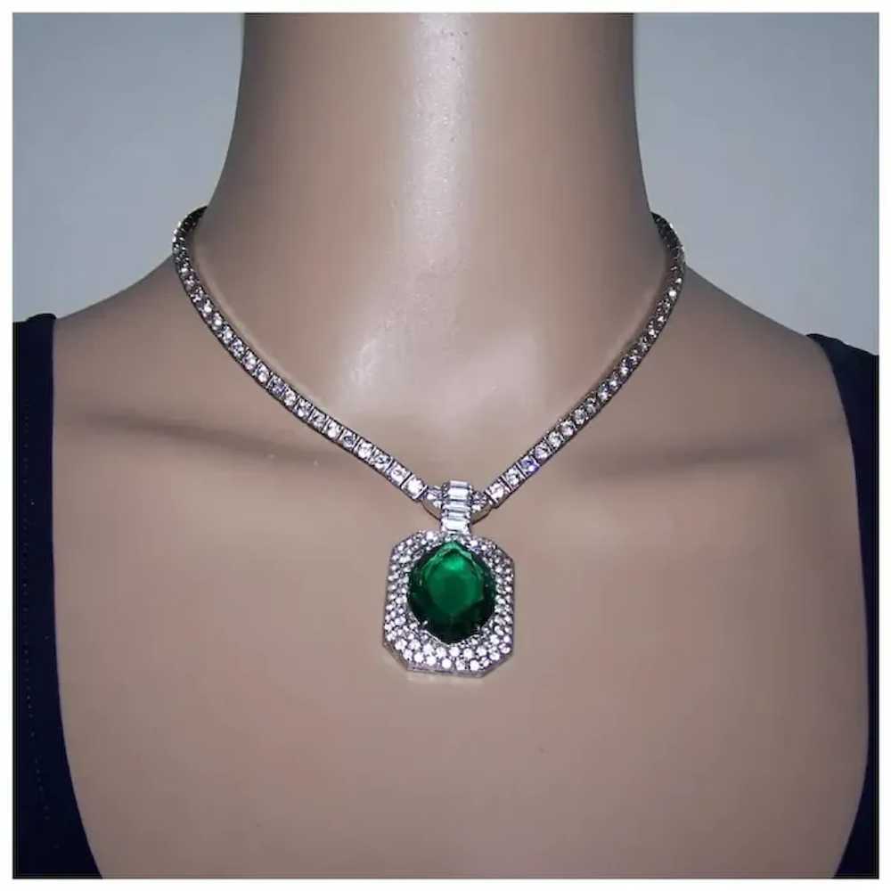 OTIS STERLING 1940's Art Deco Emerald and Diamant… - image 7