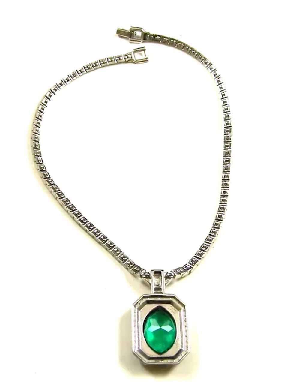 OTIS STERLING 1940's Art Deco Emerald and Diamant… - image 9