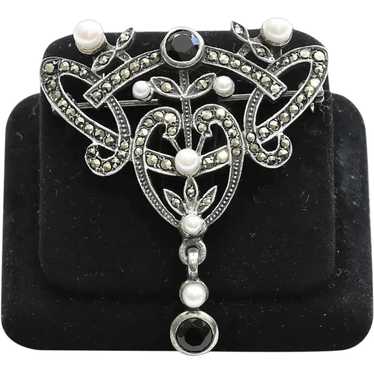 Antique  Edwardian  Sterling  Pearl  &  Marquesit… - image 1