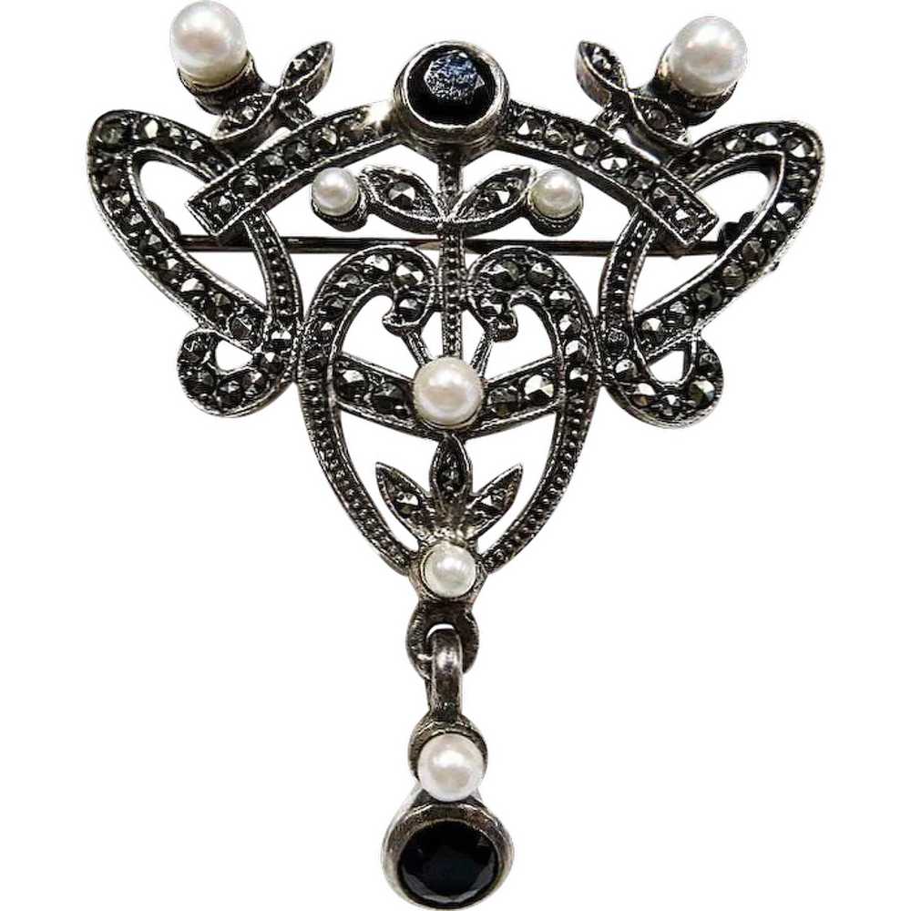 Antique  Edwardian  Sterling  Pearl  &  Marquesit… - image 2