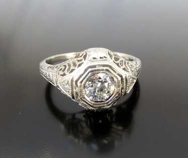 Outstanding 14K Art Deco Filigree Diamond Ring - image 1