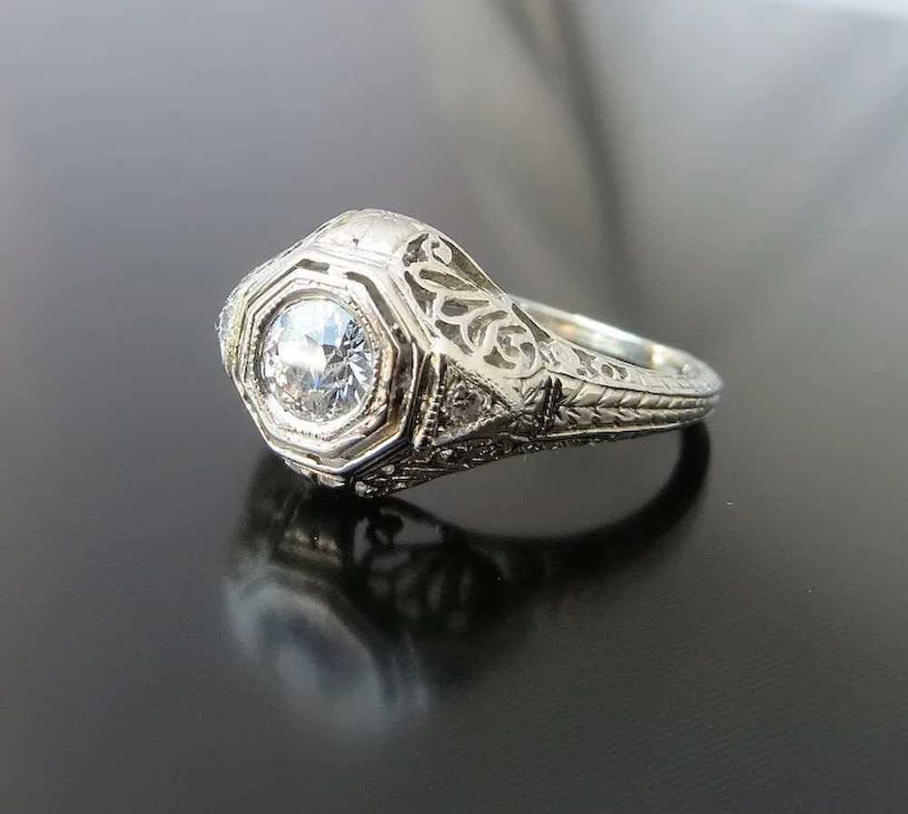 Outstanding 14K Art Deco Filigree Diamond Ring - image 3