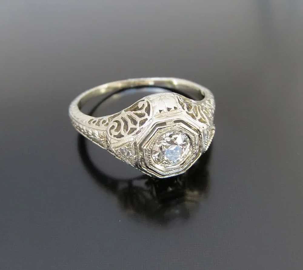 Outstanding 14K Art Deco Filigree Diamond Ring - image 4