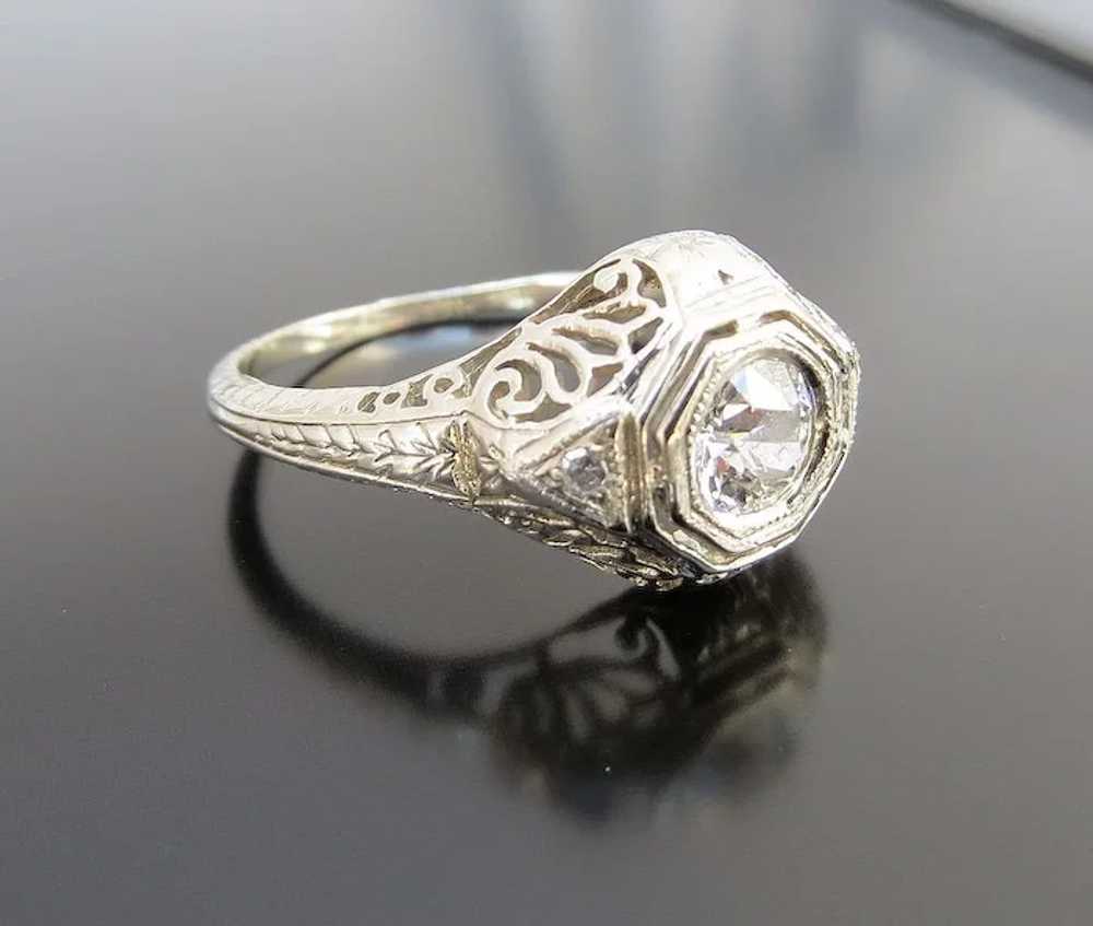 Outstanding 14K Art Deco Filigree Diamond Ring - image 5
