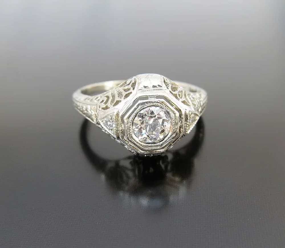 Outstanding 14K Art Deco Filigree Diamond Ring - image 6