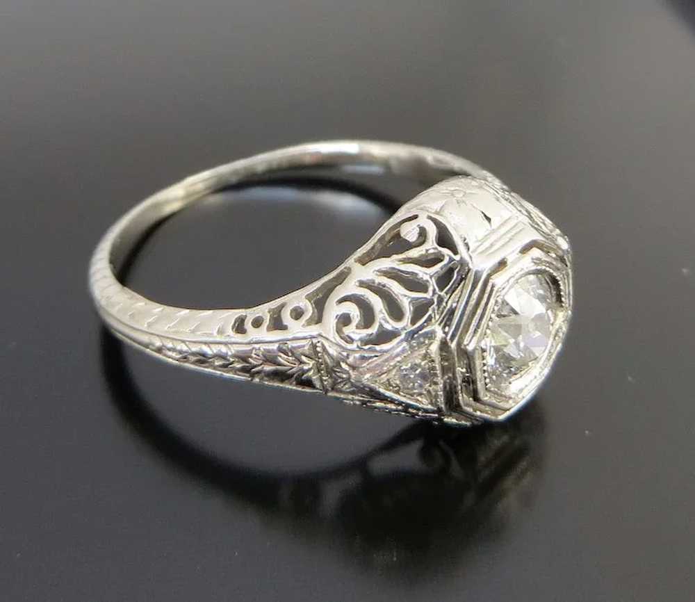 Outstanding 14K Art Deco Filigree Diamond Ring - image 8