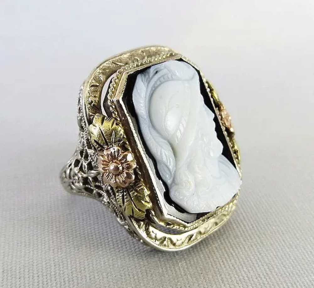 Circa 1900 Lady's 14K Tri-Colored Gold Agate Came… - image 2