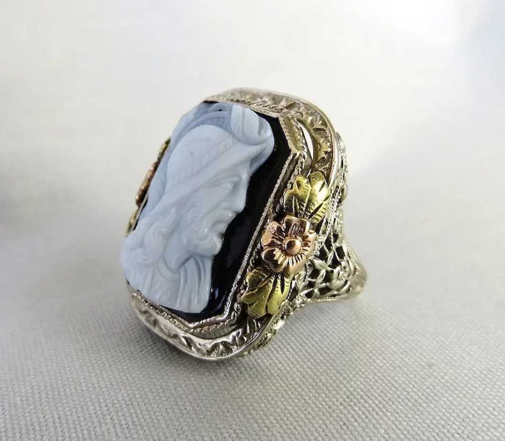 Circa 1900 Lady's 14K Tri-Colored Gold Agate Came… - image 4