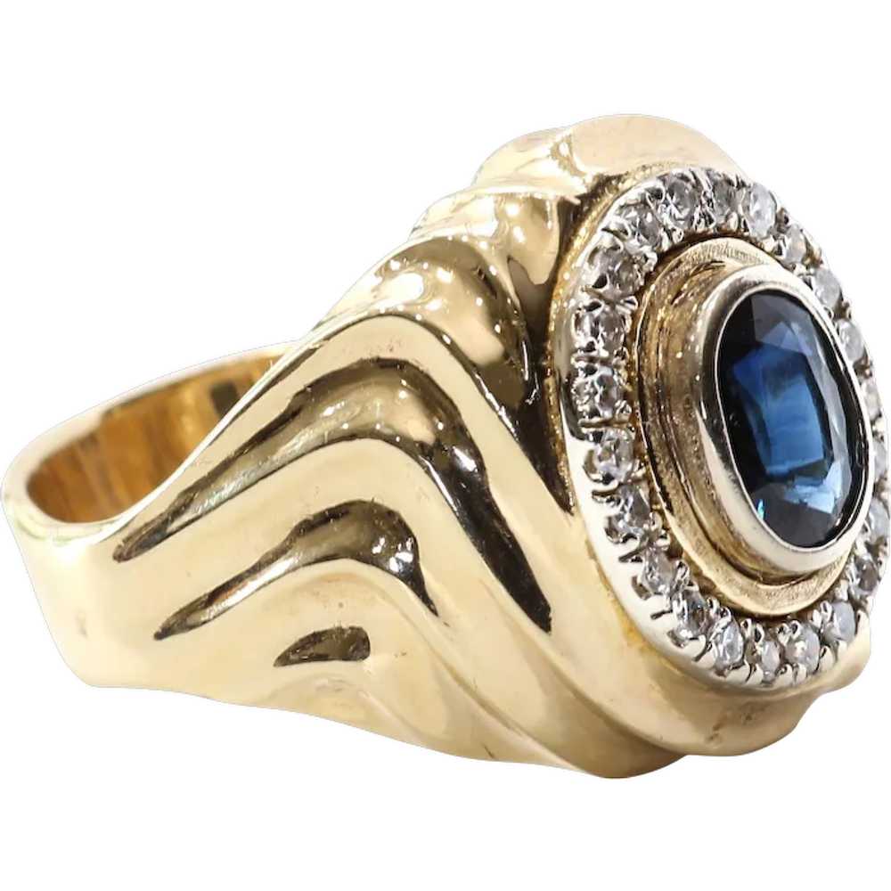 Gent's Vintage 14K Natural Sapphire & Diamond Ring - image 1