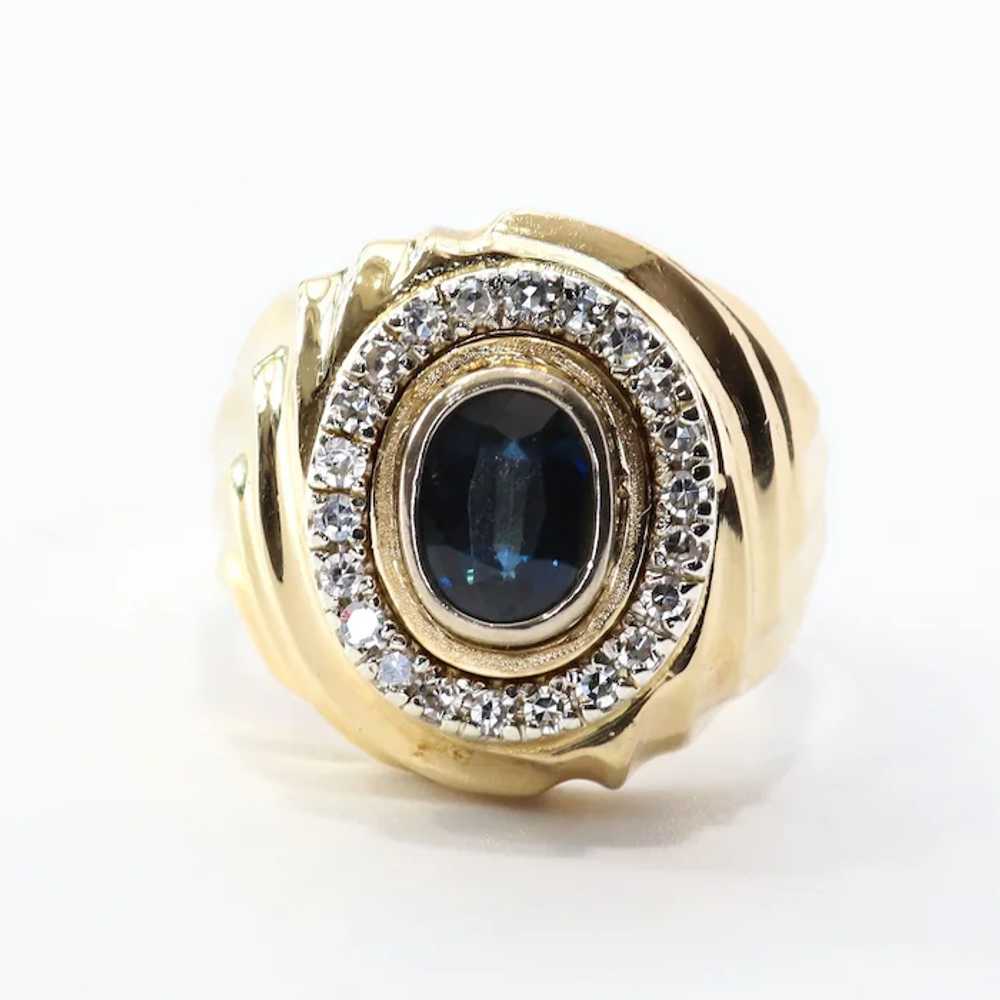 Gent's Vintage 14K Natural Sapphire & Diamond Ring - image 2