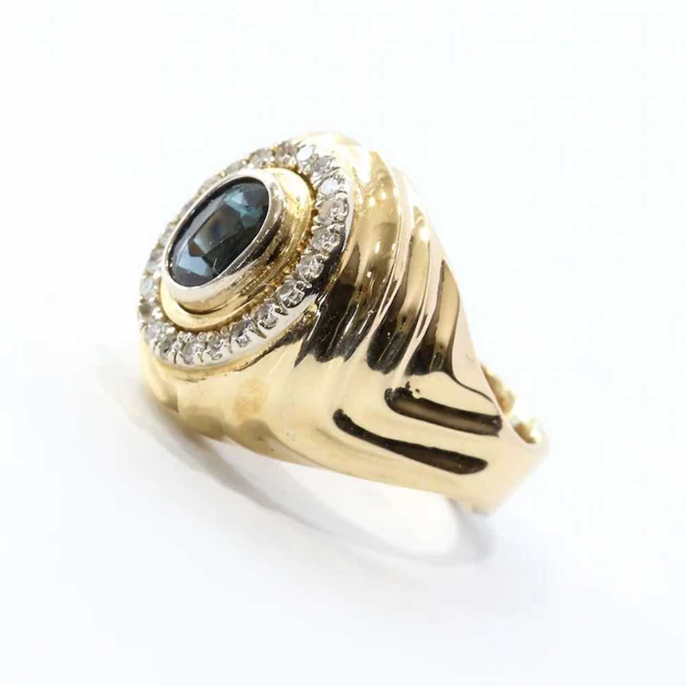 Gent's Vintage 14K Natural Sapphire & Diamond Ring - image 3