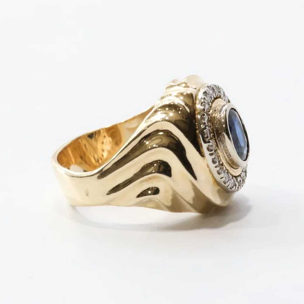 Gent's Vintage 14K Natural Sapphire & Diamond Ring - image 4