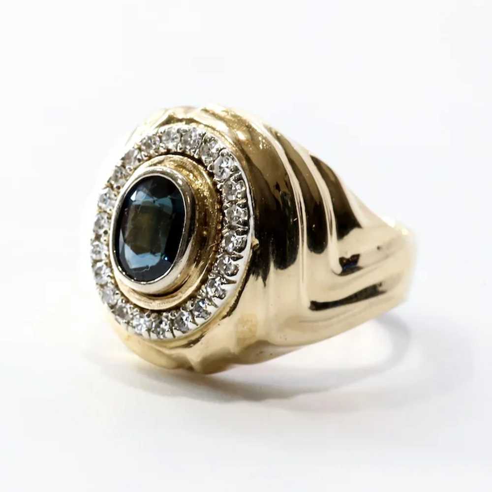 Gent's Vintage 14K Natural Sapphire & Diamond Ring - image 5